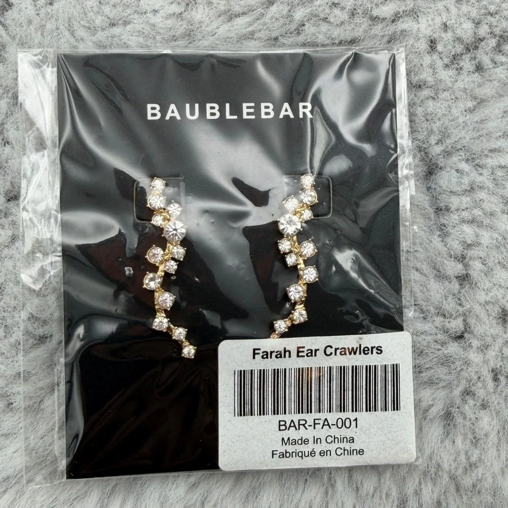 BaubleBar Farah Ear Crawlers Gold Tone Clear Crystal NEW
